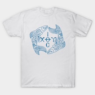 Blue Ichthys - Ιχθυς - Jesus Christ Son of God Saviour T-Shirt